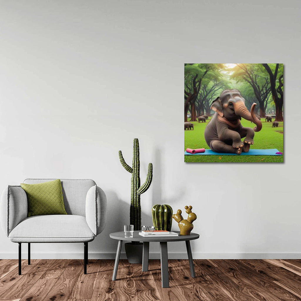 Elephant Yogi in the Park: Unique Wall Decor for a Good Mood