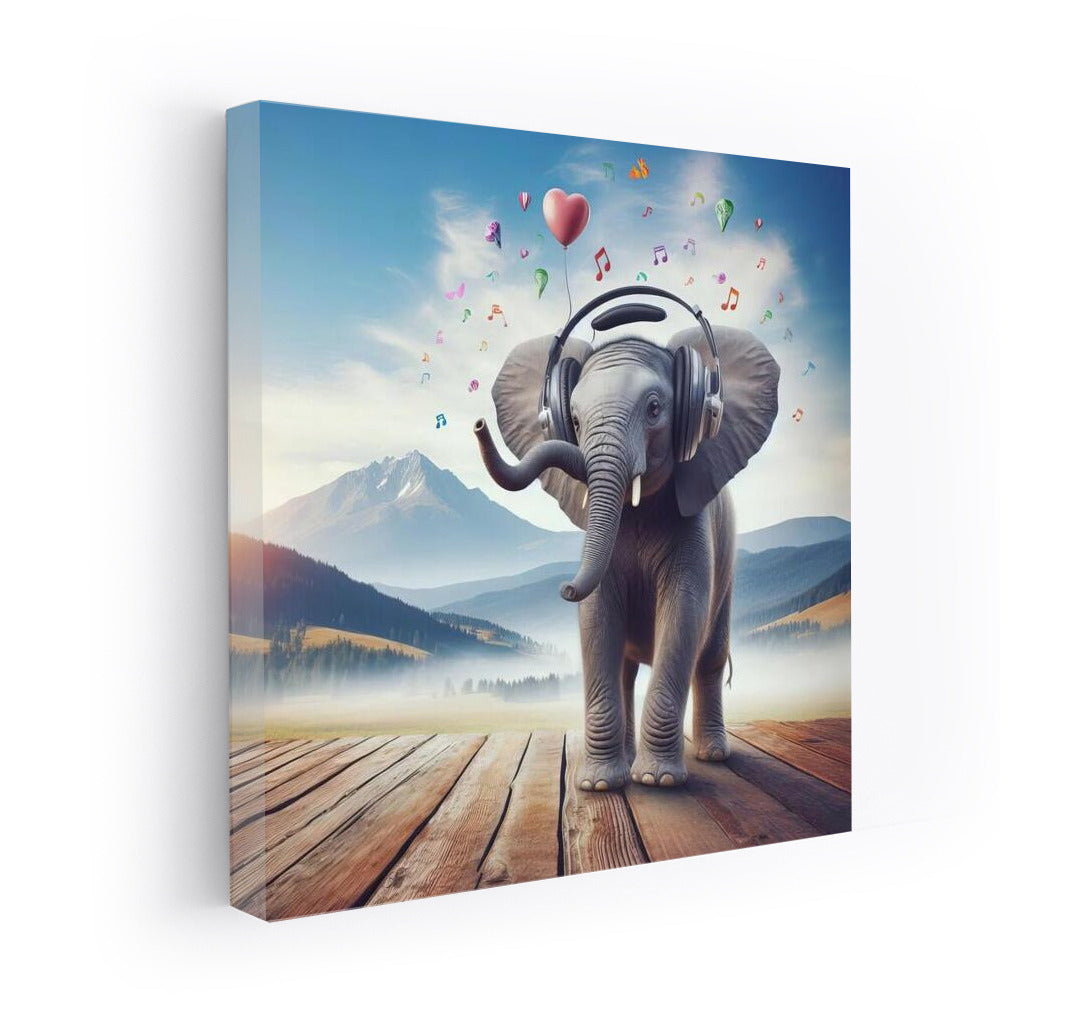 Melodious Elephant in Headphones: Joy and Music on Your Wall