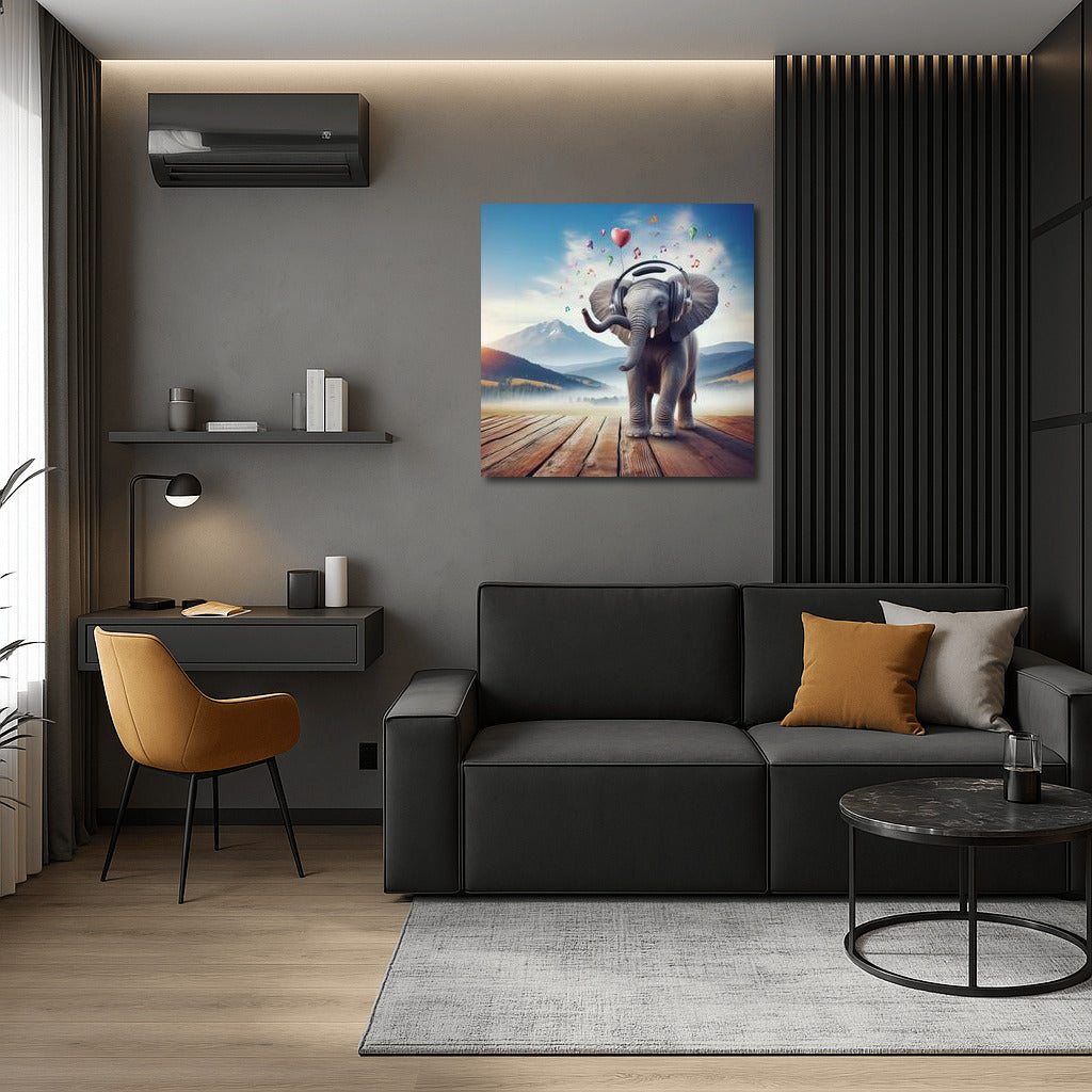 Melodious Elephant in Headphones: Joy and Music on Your Wall