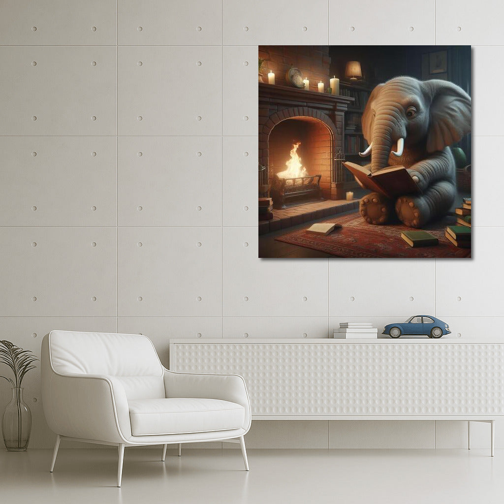 Elephant by the Fireplace: Evening Reading