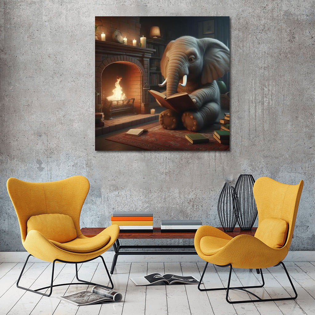 Elephant by the Fireplace: Evening Reading