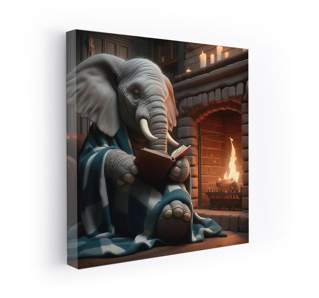 Elephant by the Fireplace: Reading in Comfort