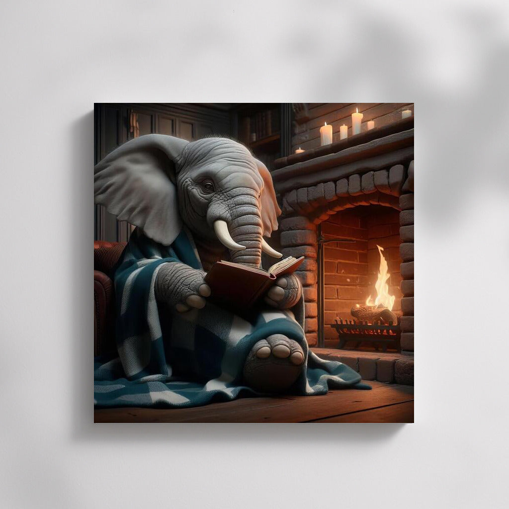 Elephant by the Fireplace: Reading in Comfort