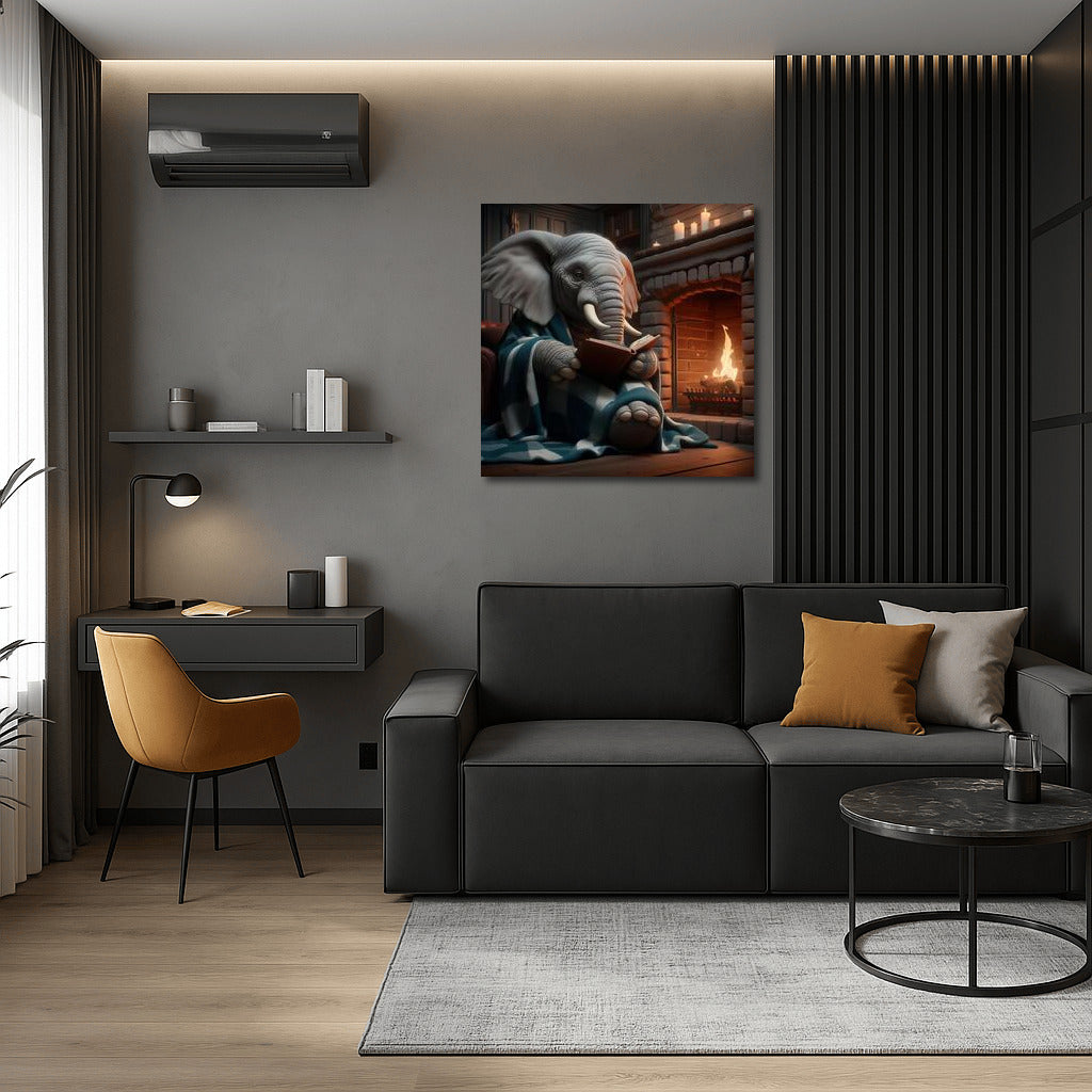 Elephant by the Fireplace: Reading in Comfort