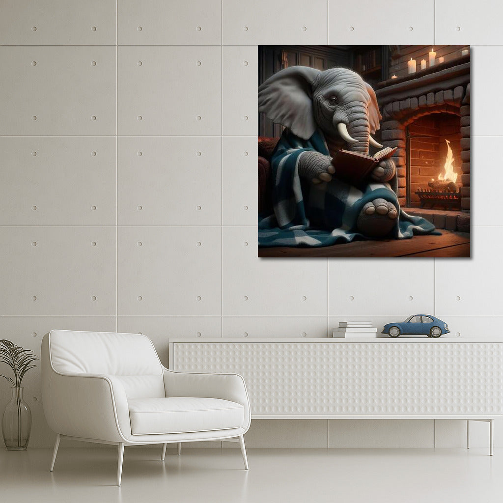 Elephant by the Fireplace: Reading in Comfort