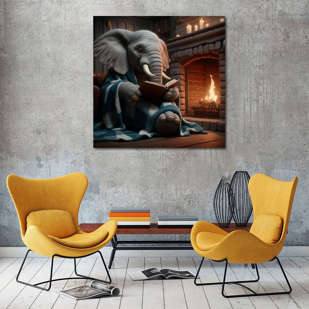 Elephant by the Fireplace: Reading in Comfort