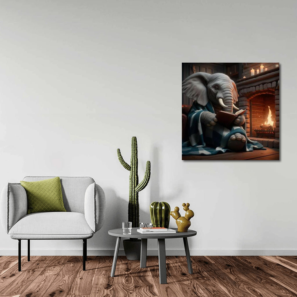 Elephant by the Fireplace: Reading in Comfort