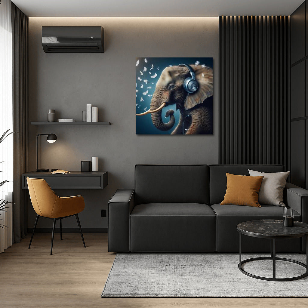 Musical Elephant in Headphones: Creative Interior Decor