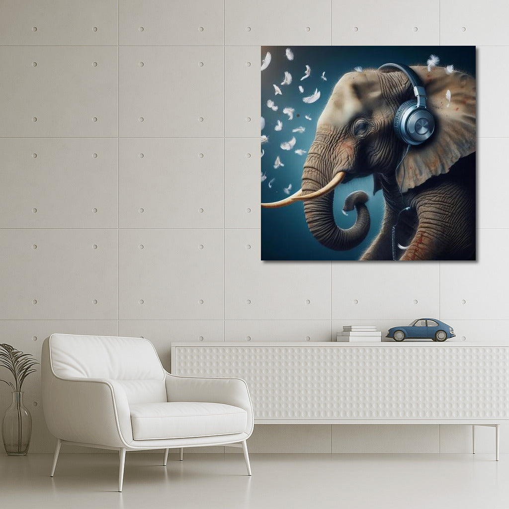 Musical Elephant in Headphones: Creative Interior Decor