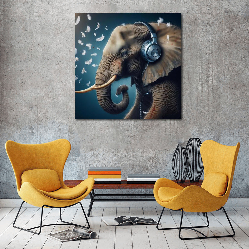 Musical Elephant in Headphones: Creative Interior Decor