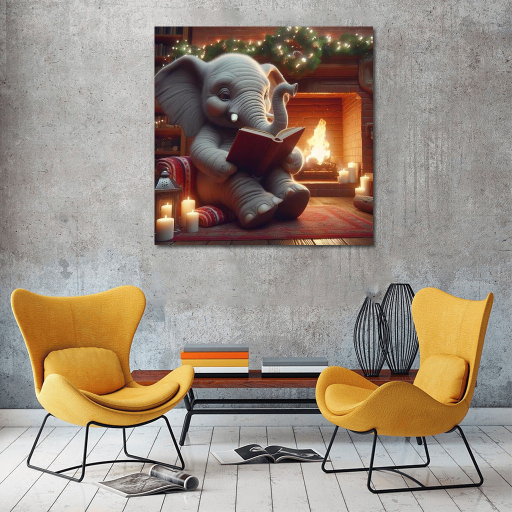 Elephant by the Fireplace: Reading in Warmth and Comfort