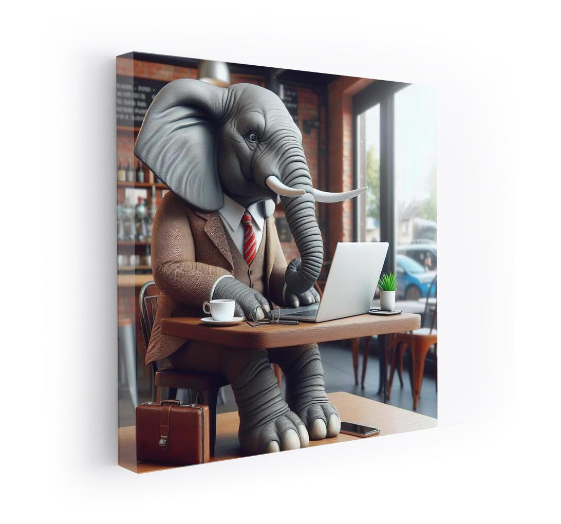 Elephant in a Cafe with a Laptop: Creative Charm for the Interior