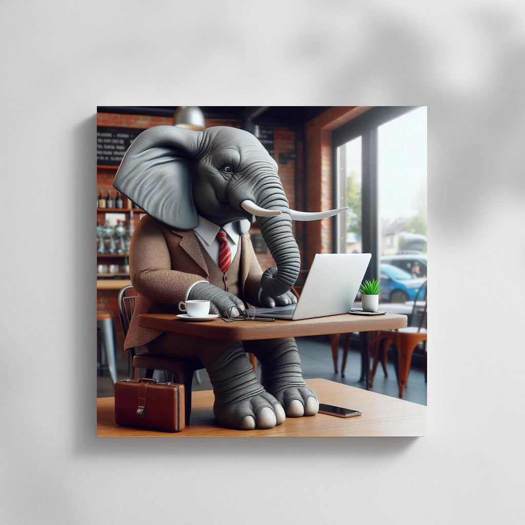 Elephant in a Cafe with a Laptop: Creative Charm for the Interior