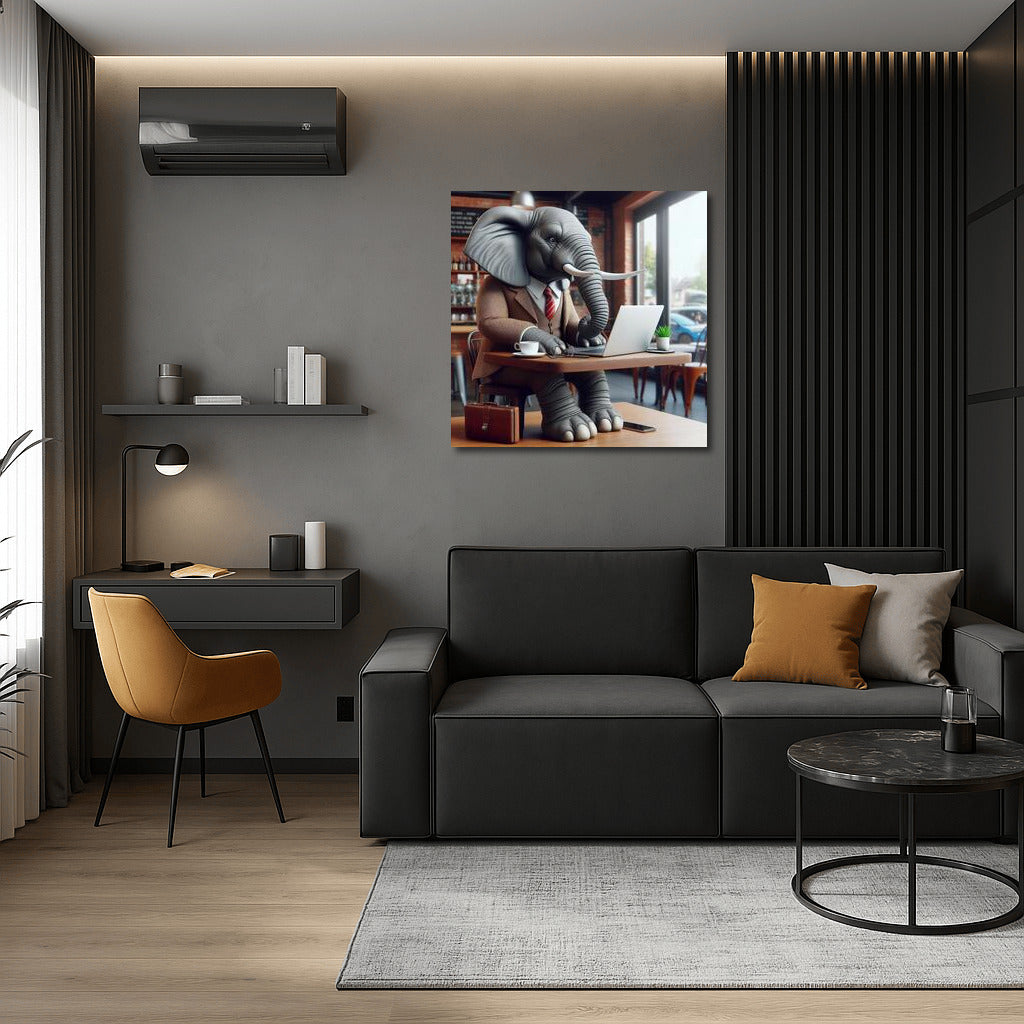 Elephant in a Cafe with a Laptop: Creative Charm for the Interior
