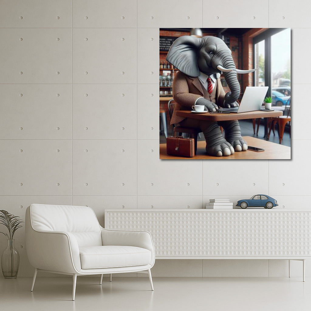 Elephant in a Cafe with a Laptop: Creative Charm for the Interior