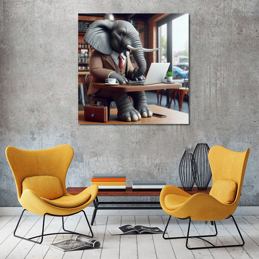 Elephant in a Cafe with a Laptop: Creative Charm for the Interior