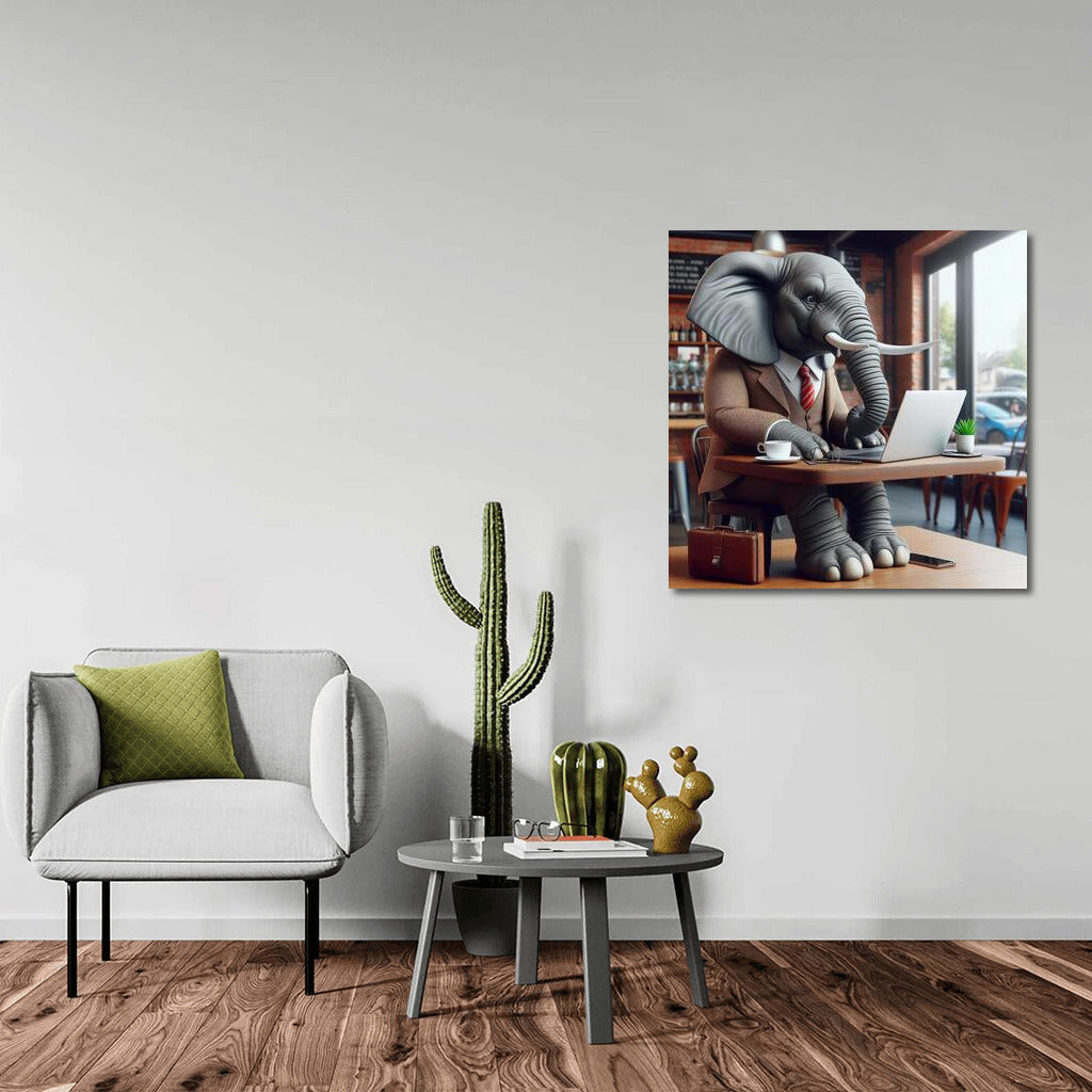 Elephant in a Cafe with a Laptop: Creative Charm for the Interior