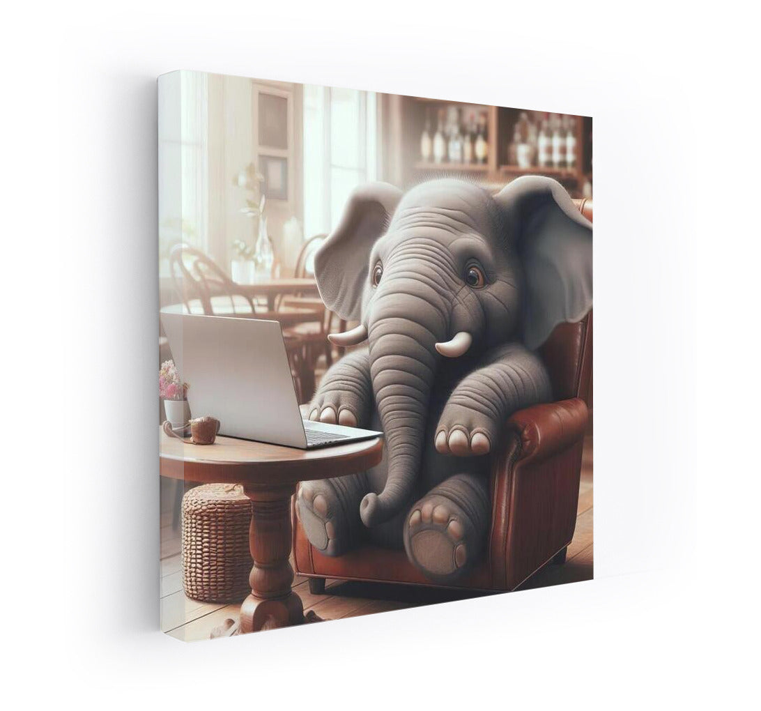 Elephant Dreamer with a Laptop in a Cafe: Absurdity and Comfort in the Interior