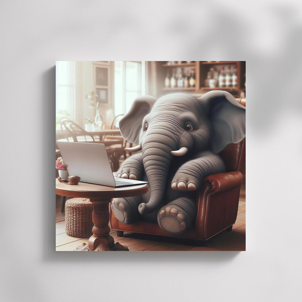 Elephant Dreamer with a Laptop in a Cafe: Absurdity and Comfort in the Interior