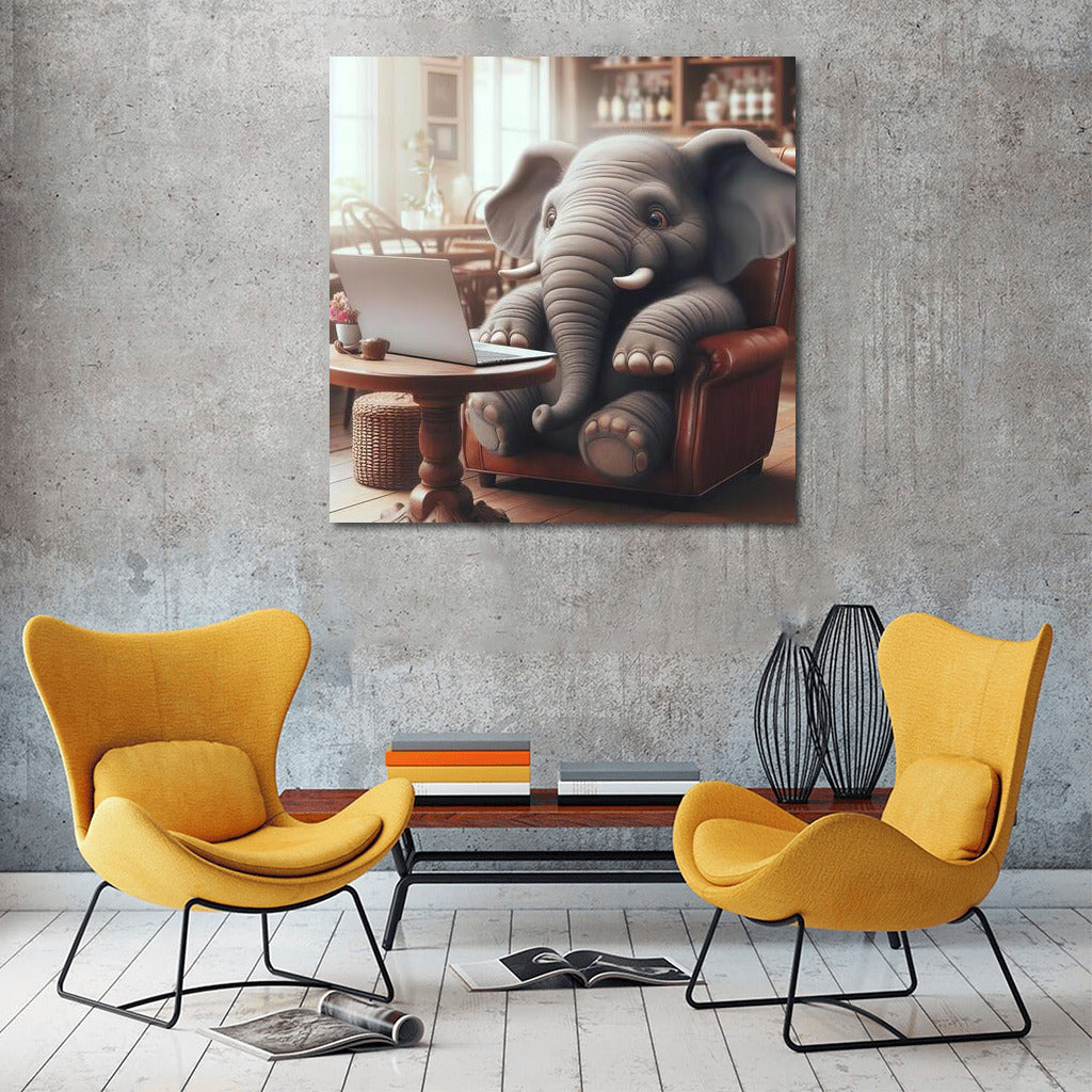 Elephant Dreamer with a Laptop in a Cafe: Absurdity and Comfort in the Interior