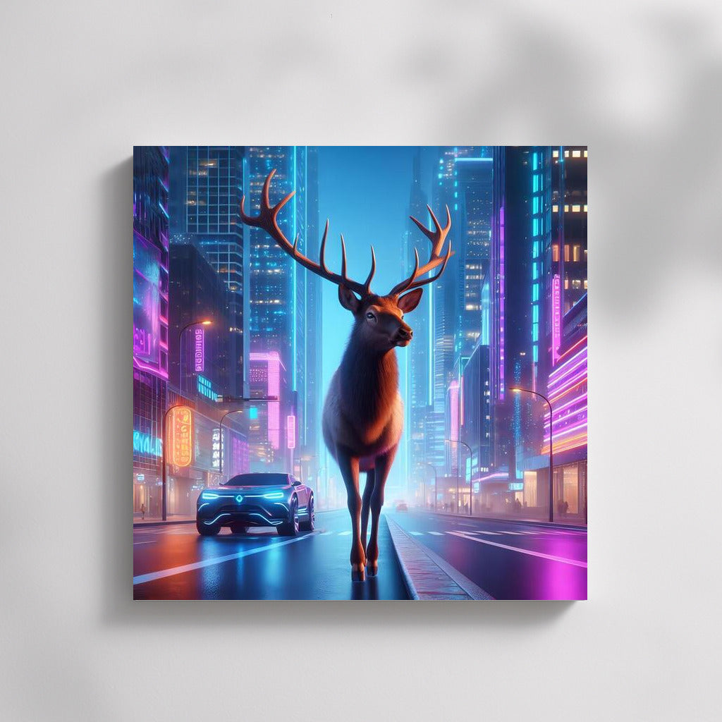 Graceful Elk in the City of the Future: Elk Futuristic Cityscape 3 for Your Interior
