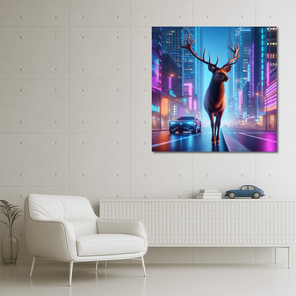 Graceful Elk in the City of the Future: Elk Futuristic Cityscape 3 for Your Interior