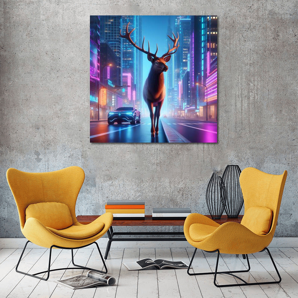 Graceful Elk in the City of the Future: Elk Futuristic Cityscape 3 for Your Interior