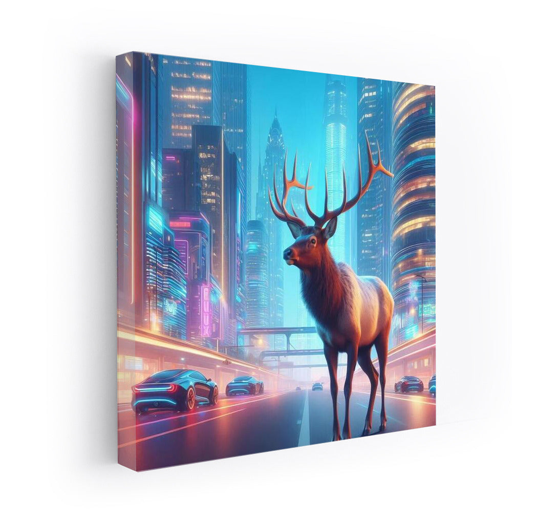 Neon Deer in the City of the Future: Elk Futuristic Cityscape 4