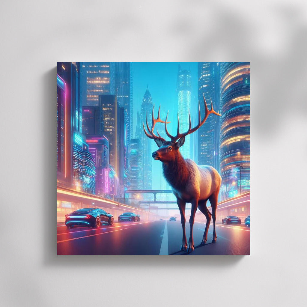 Neon Deer in the City of the Future: Elk Futuristic Cityscape 4