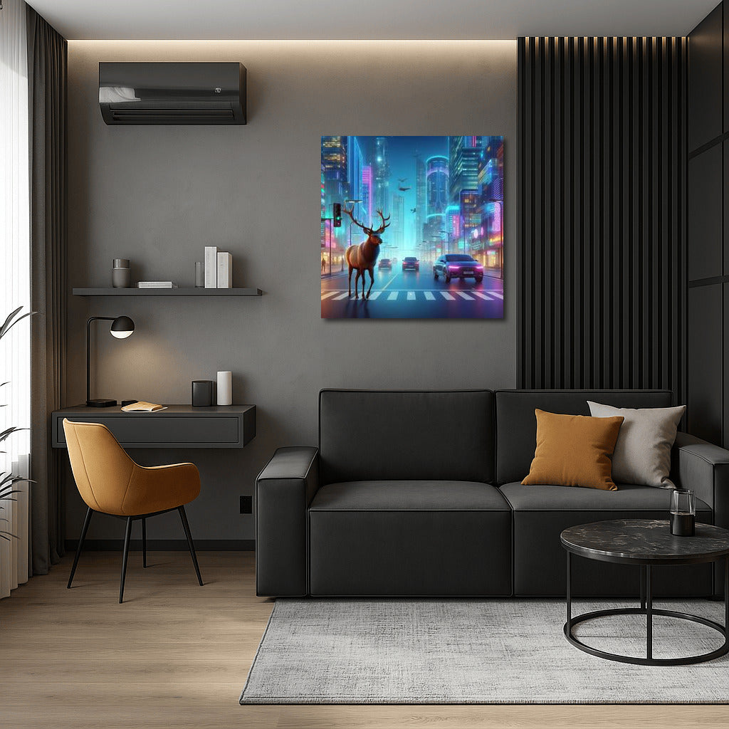 Neon Moose in Futuristic City: Live Street Scene