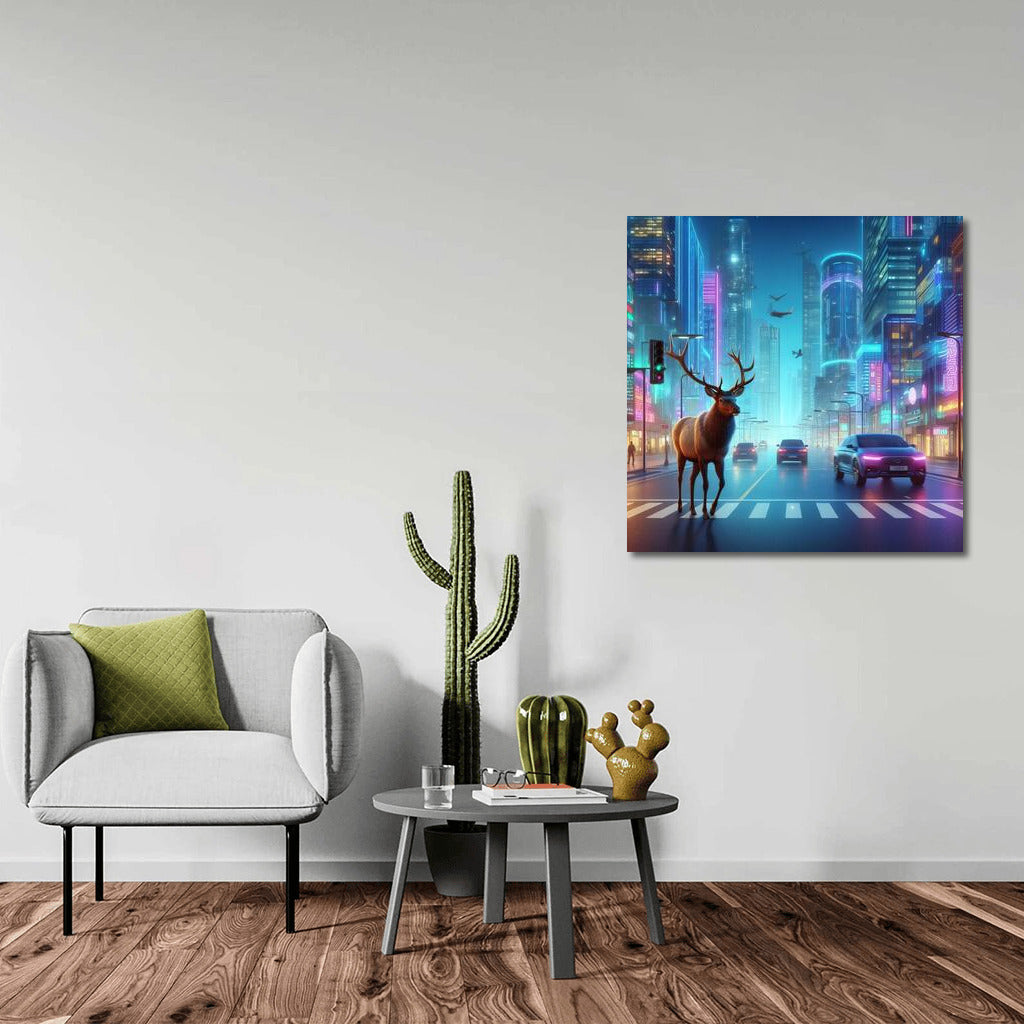 Neon Moose in Futuristic City: Live Street Scene