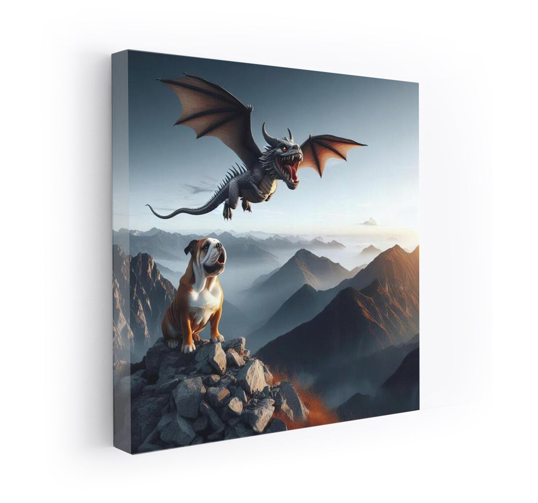 Soaring Bulldog Dragon over the Mountain Peaks