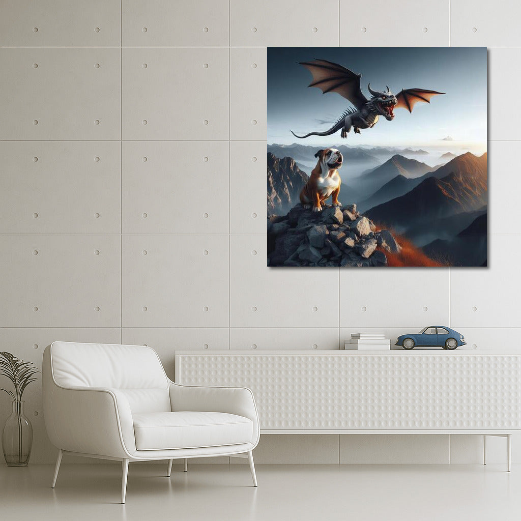 Soaring Bulldog Dragon over the Mountain Peaks