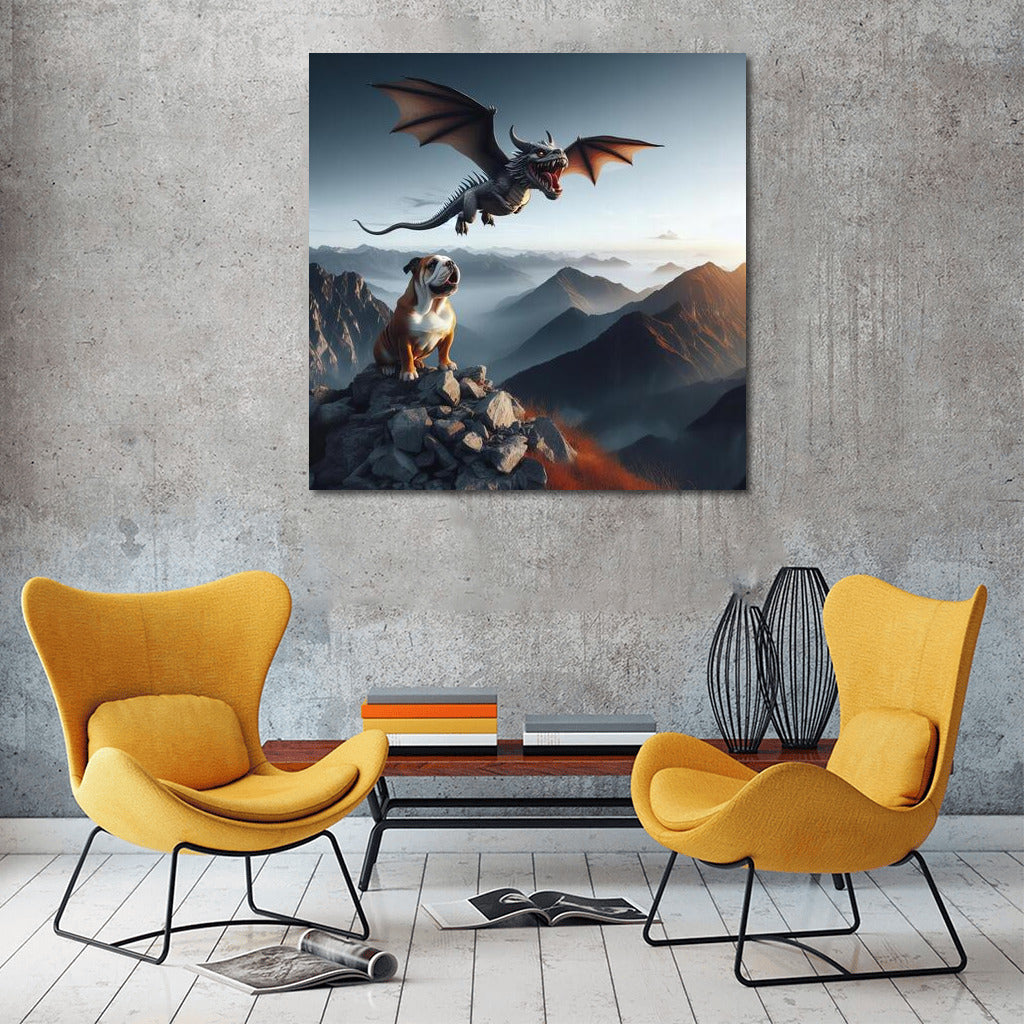 Soaring Bulldog Dragon over the Mountain Peaks
