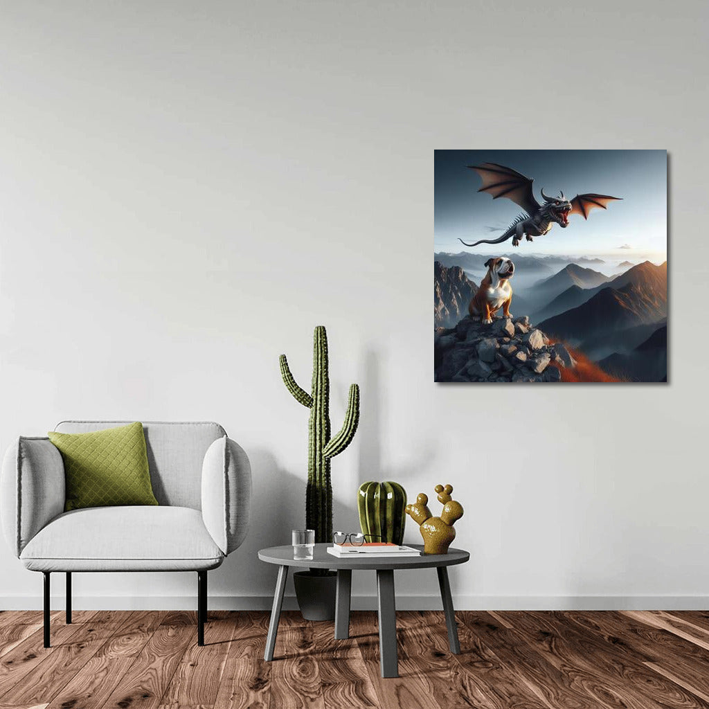 Soaring Bulldog Dragon over the Mountain Peaks