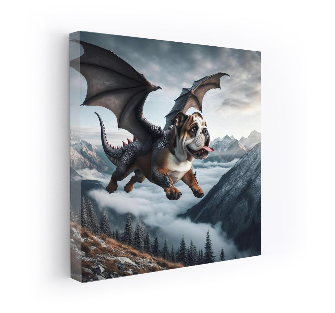 Soaring Bulldog Dragon over the Mountain Peaks