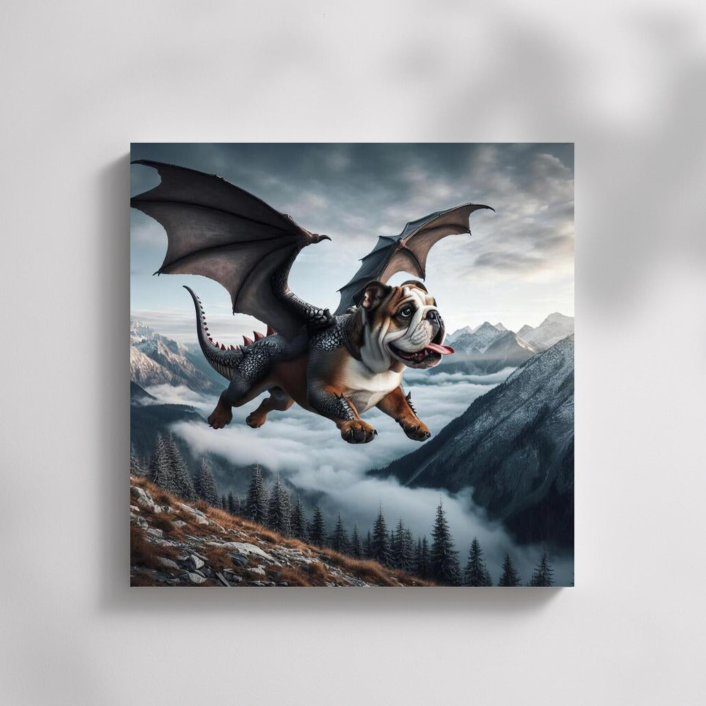 Soaring Bulldog Dragon over the Mountain Peaks