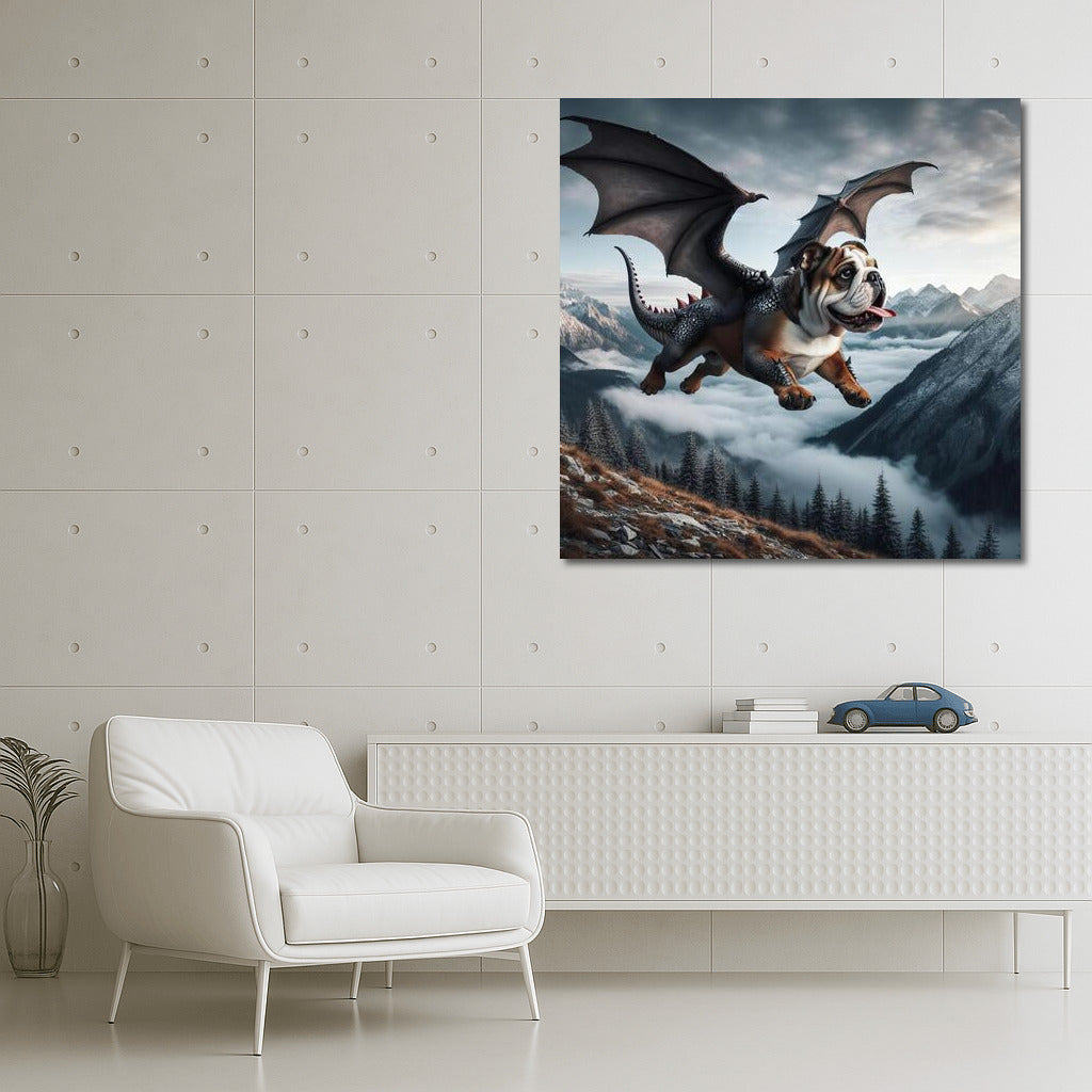 Soaring Bulldog Dragon over the Mountain Peaks