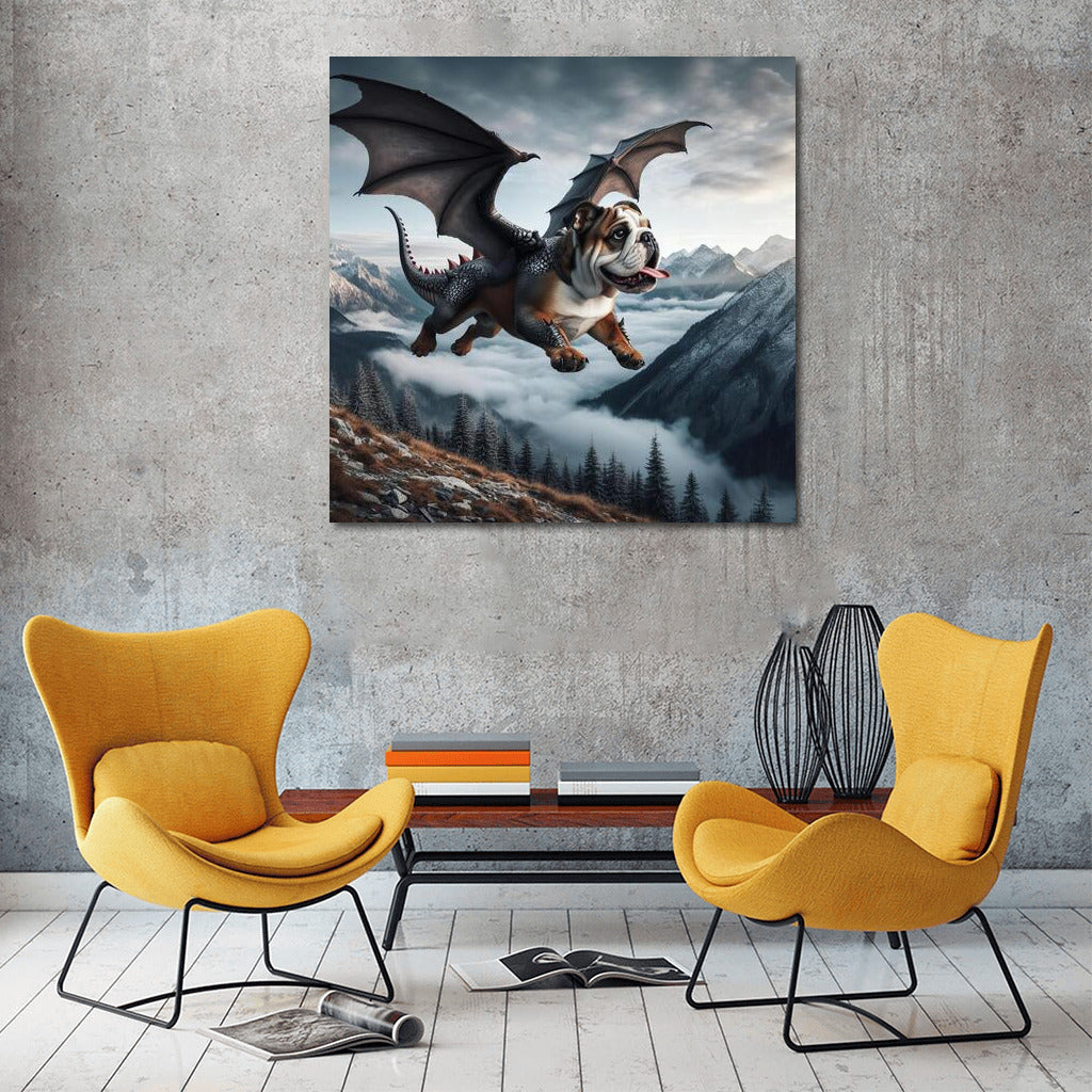 Soaring Bulldog Dragon over the Mountain Peaks