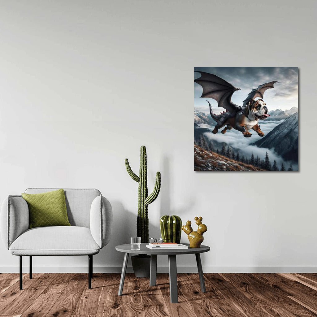 Soaring Bulldog Dragon over the Mountain Peaks