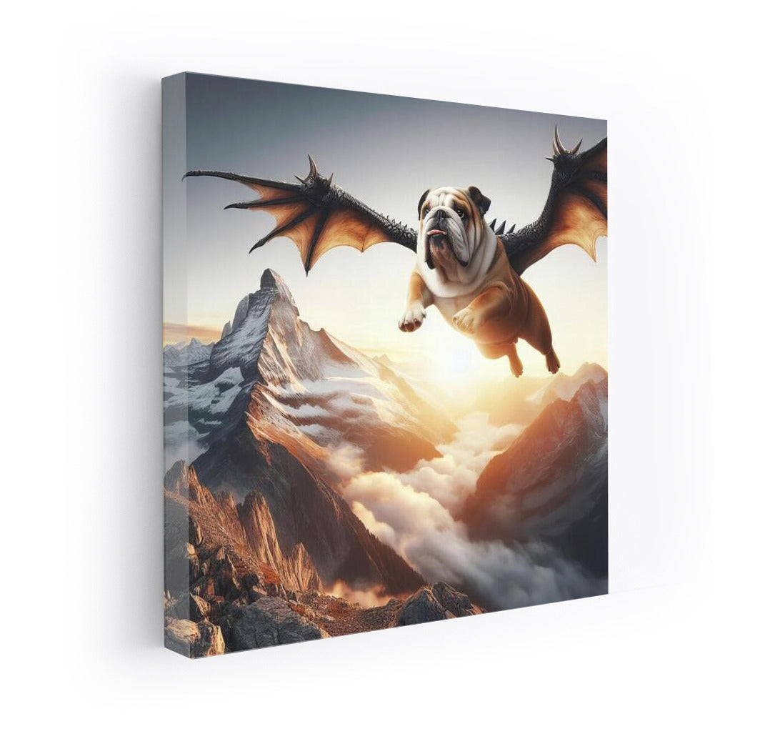 Soaring Bulldog Dragon over the Mountain Peaks