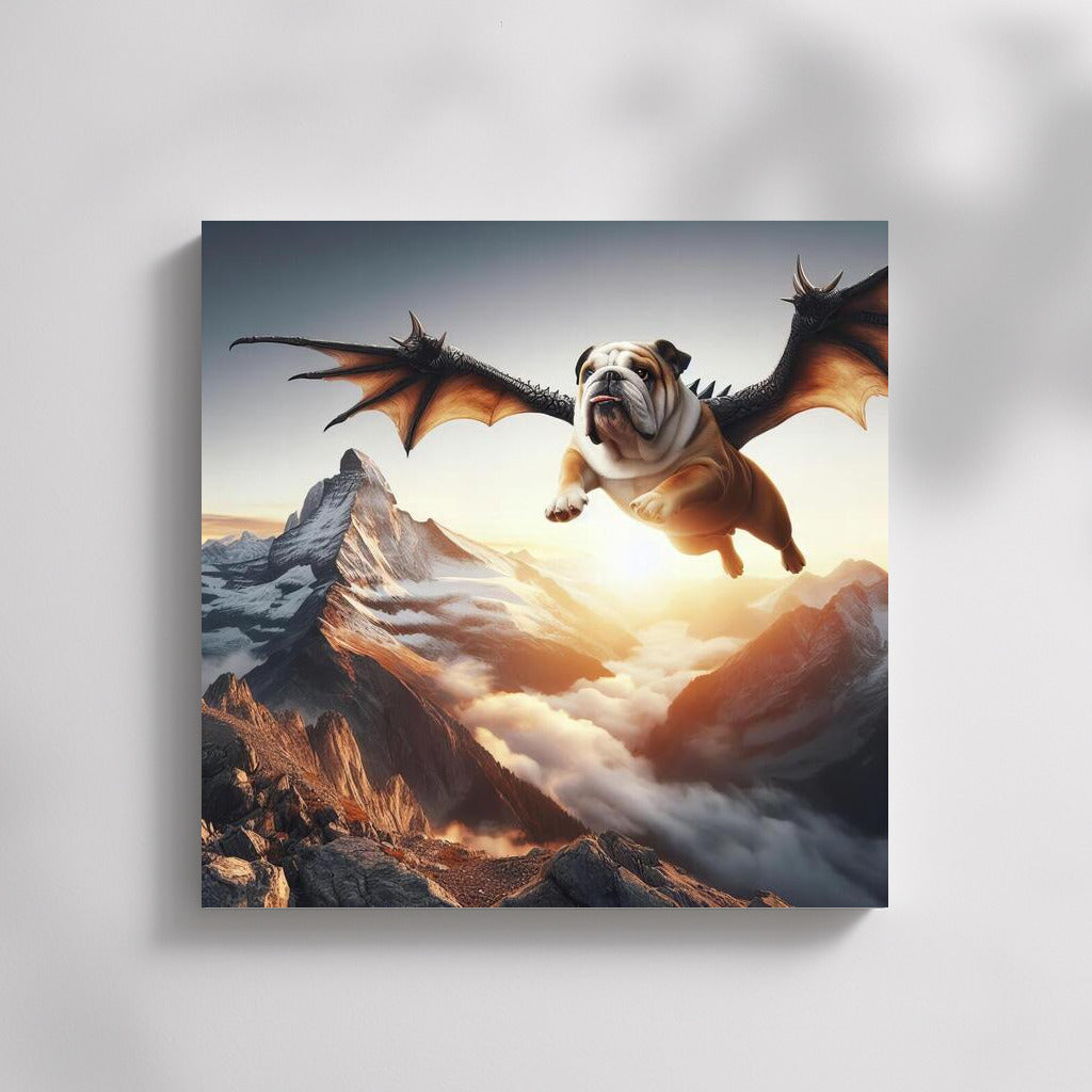 Soaring Bulldog Dragon over the Mountain Peaks