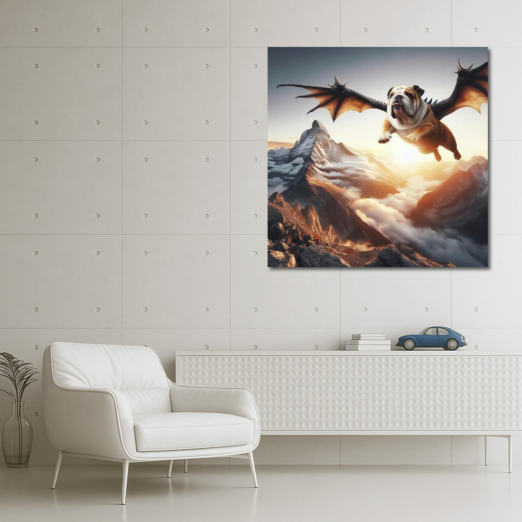 Soaring Bulldog Dragon over the Mountain Peaks