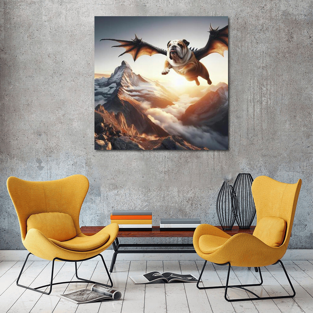 Soaring Bulldog Dragon over the Mountain Peaks
