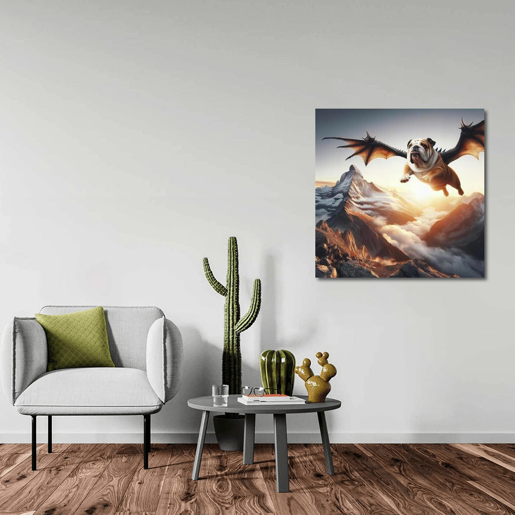 Soaring Bulldog Dragon over the Mountain Peaks