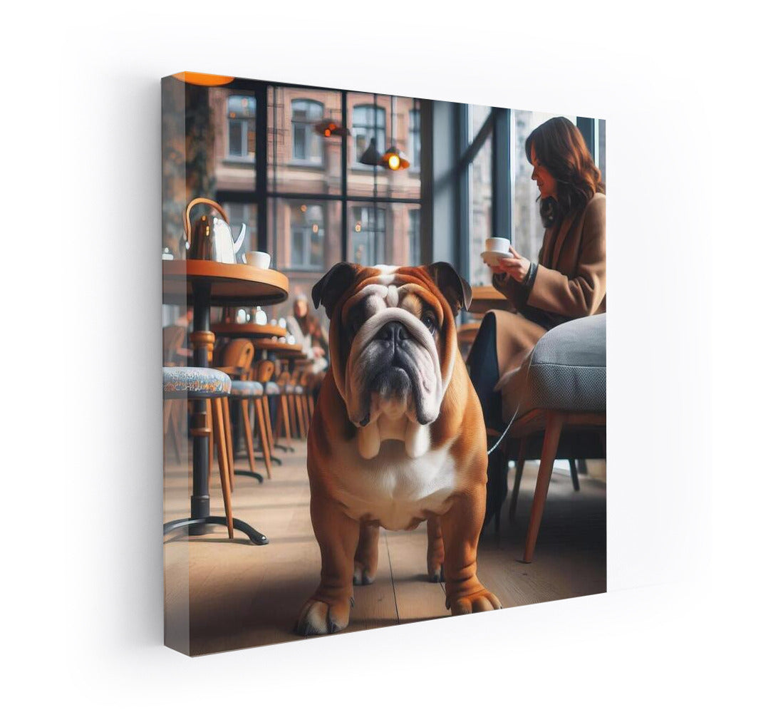 English Bulldog Charm at Stylish Cafe
