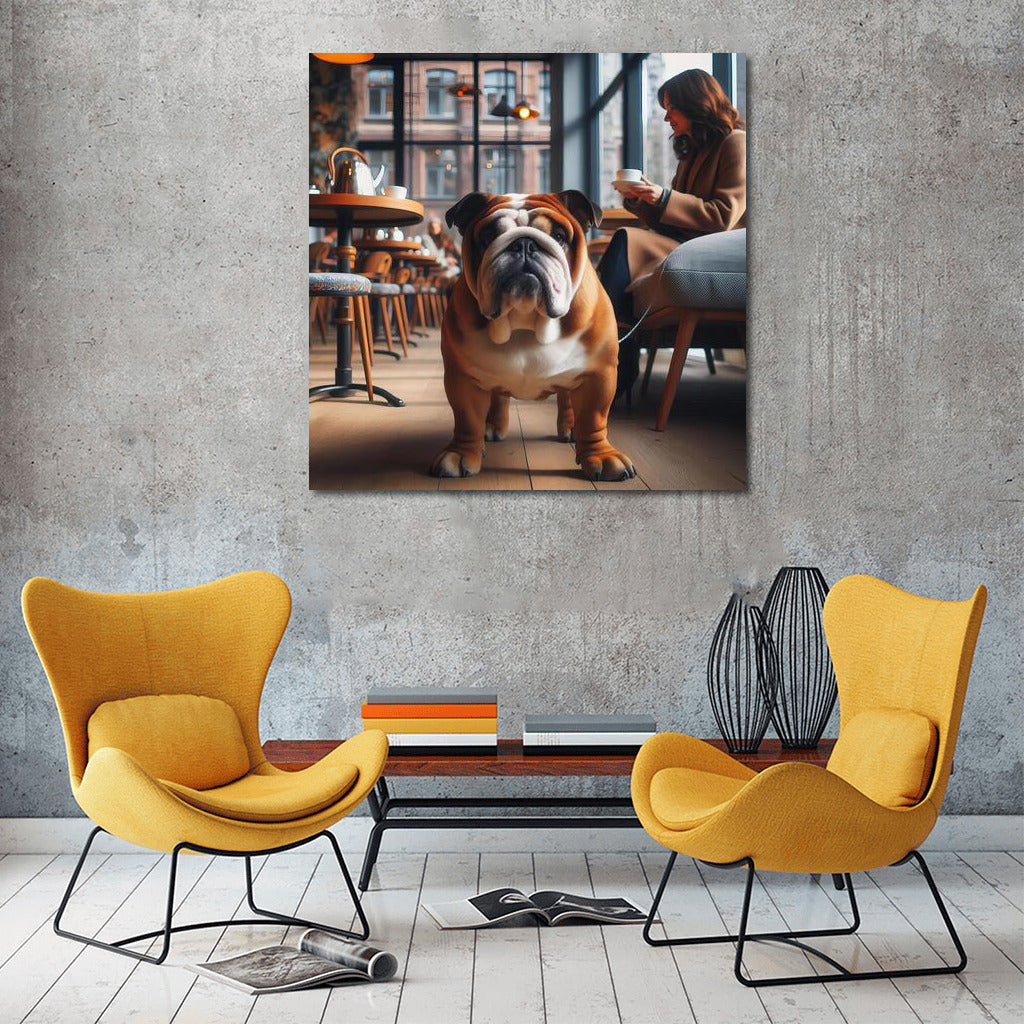 English Bulldog Charm at Stylish Cafe