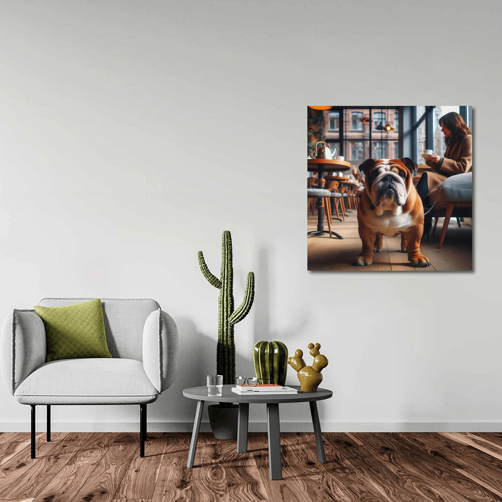 English Bulldog Charm at Stylish Cafe