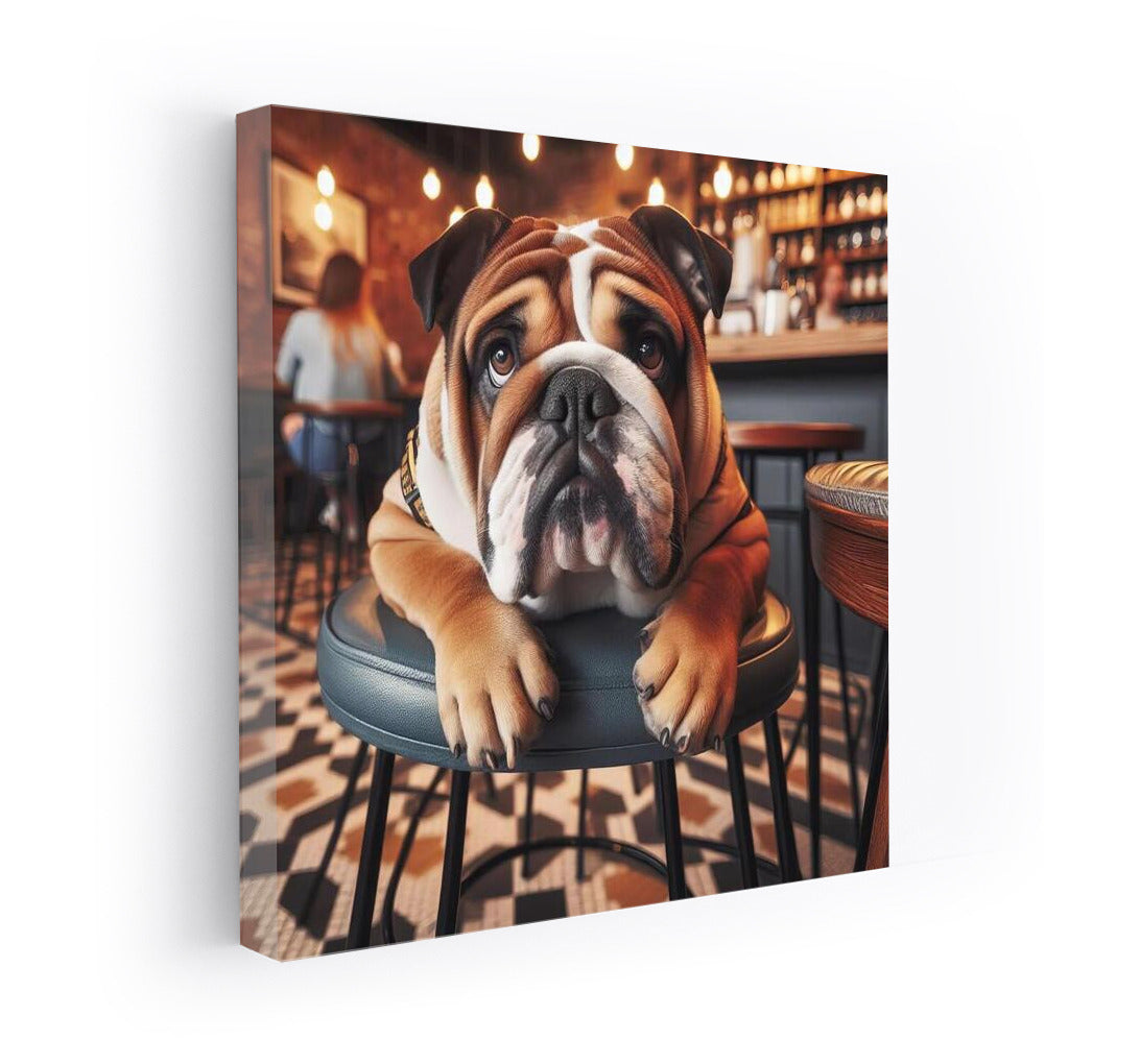 Bulldog in Cafe: Stylish Relaxation