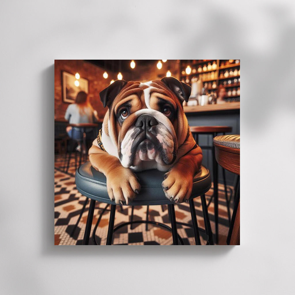 Bulldog in Cafe: Stylish Relaxation